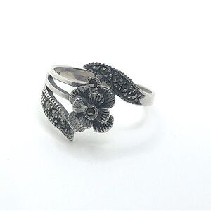 Vtg Sterling & Marcasite Flower Rose & Vines Ring Sz 7.5